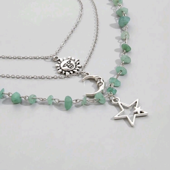 Silver 3pc Necklace Set Star, Moon & Sun Pendant - Picture 3 of 3